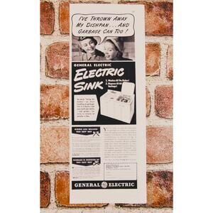 1940 Vintage GE Electric Sink Dishwasher Disposall Retro Home Appliance Print Ad